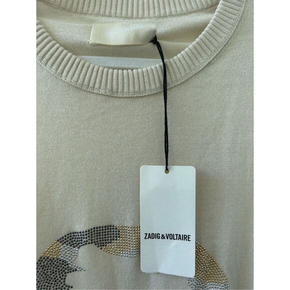 Zadig & Voltaire Miss Camo Skull Strass Sweater Women’s Cream Size Medium - Picture 10 of 12